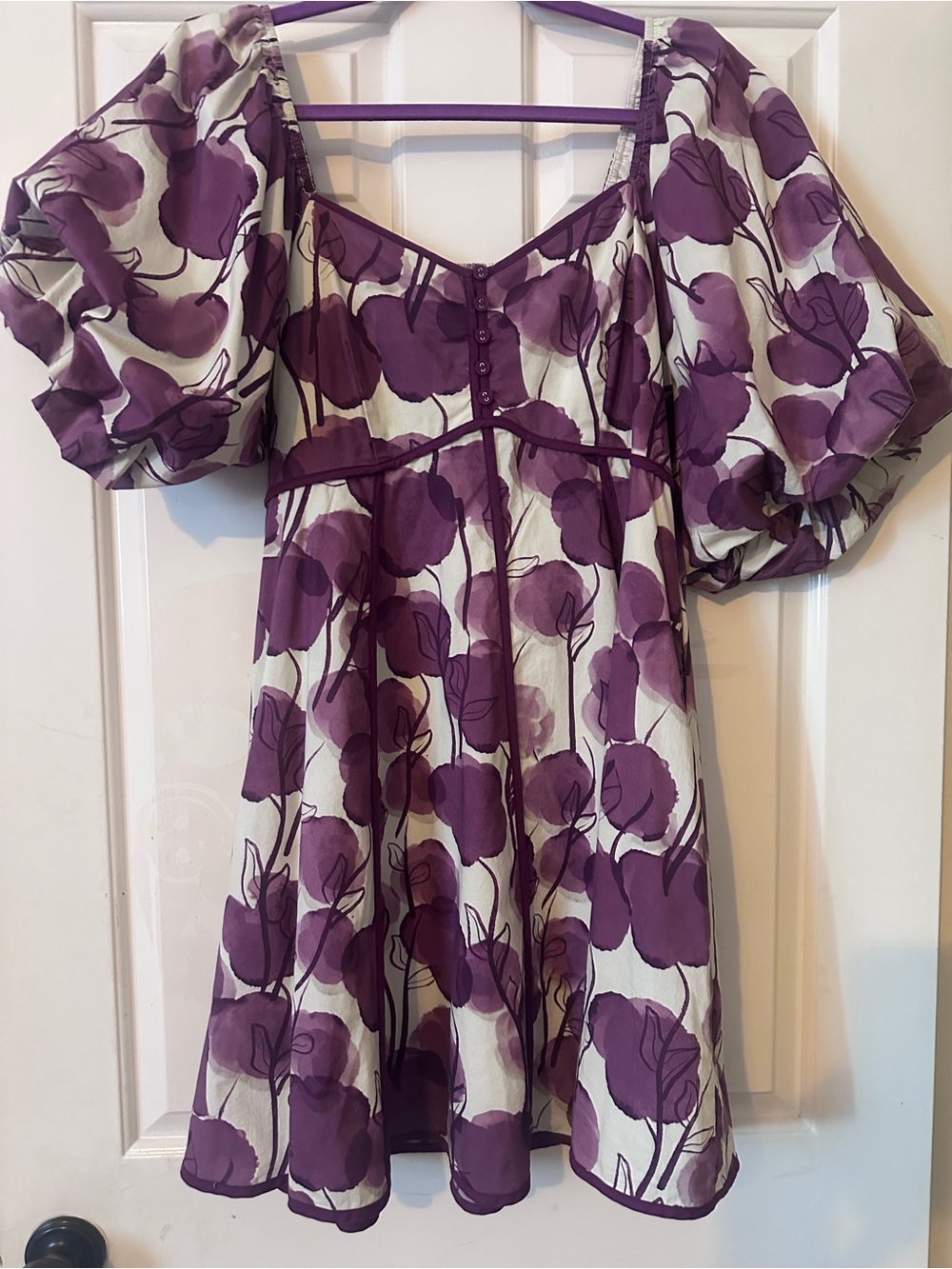 entro - Purple Floral Puff-Sleeve Dress with smocked back panel